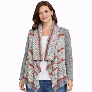 American Eagle Outfitters Womens L Gray Open Front Knit Cardigan Tribal Pattern